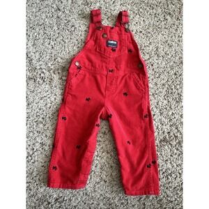 OshKosh B'gosh Red Corduroy Overalls Vestbak Black Scottie Dogs Girls 12 Months‎